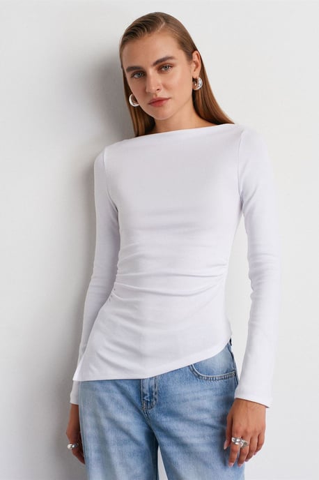 Slim-Fit Boot-Hals Langarmbluse - Image 3