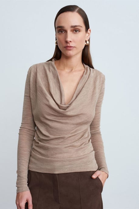 Schlanke Wollbluse mit Cowl-Neck - Image 3