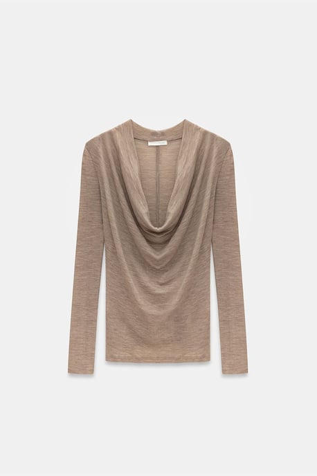 Schlanke Wollbluse mit Cowl-Neck - Image 5