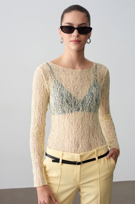 Slim Fit Spitzen-Boots-Ausschnitt-Bluse - Image 1