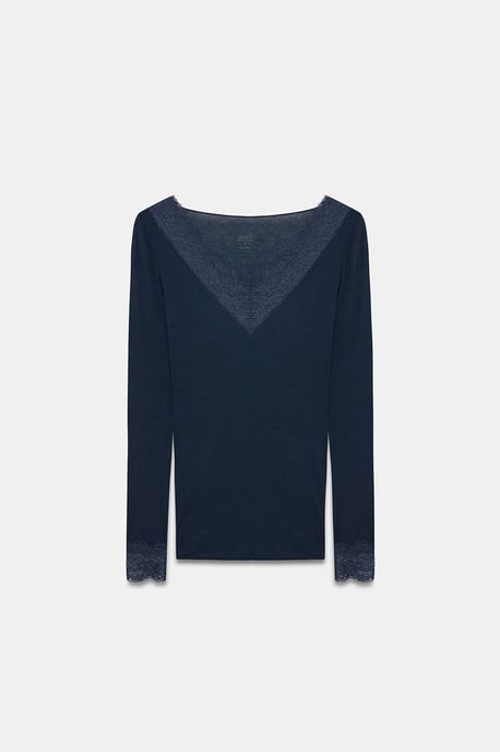 Slim Fit V-Ausschnitt Spitzenbluse - Image 5