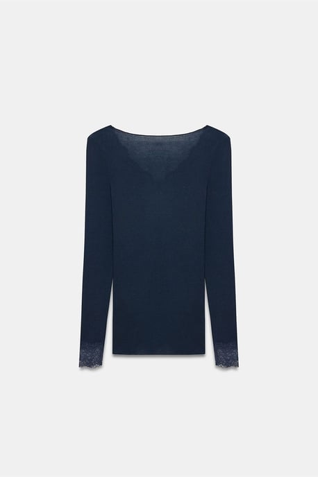 Slim Fit V-Ausschnitt Spitzenbluse - Image 6