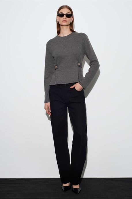 Taillierte Rippstrick-Bluse mit Rundhalsausschnitt - Image 5
