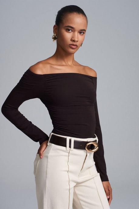 Schulterfreie Slim Fit Strickbluse - Image 4