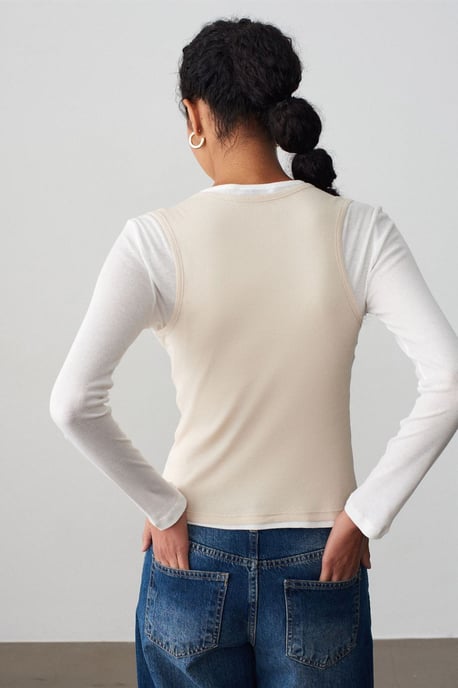 Taillierte Baumwollbluse mit Rundhalsausschnitt und langen Ärmeln - Image 2