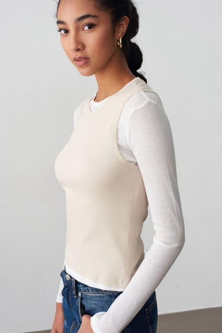 Taillierte Baumwollbluse mit Rundhalsausschnitt und langen Ärmeln - Image 3