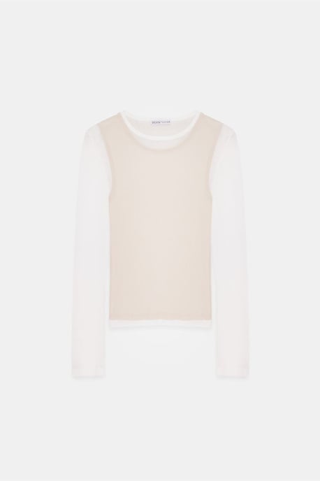 Taillierte Baumwollbluse mit Rundhalsausschnitt und langen Ärmeln - Image 5