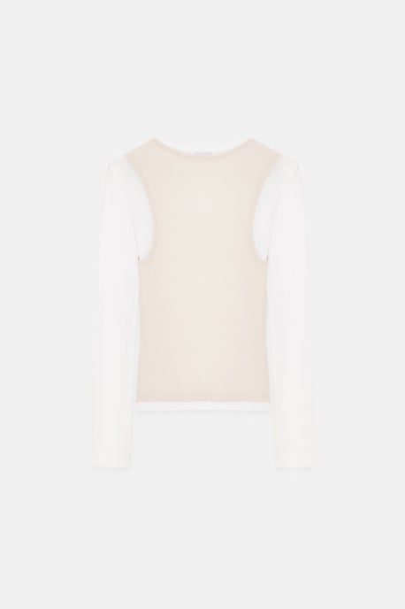 Taillierte Baumwollbluse mit Rundhalsausschnitt und langen Ärmeln - Image 6