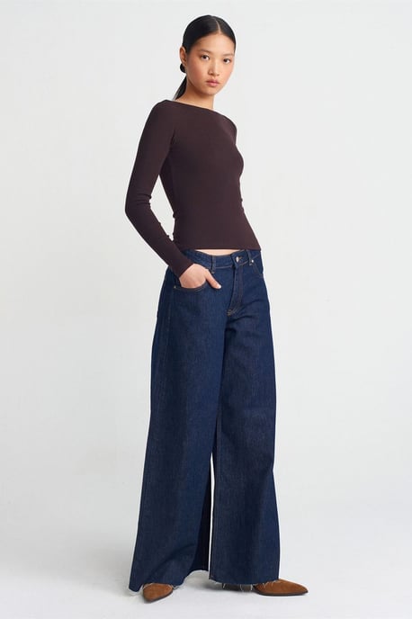 Damen Slim-Fit Boot-Ausschnitt Langarmbluse - Image 3