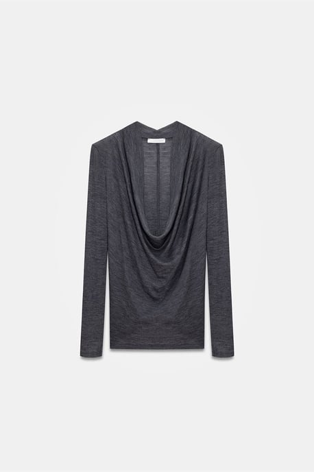 Schlanke Wollbluse mit Cowl-Neck - Image 1