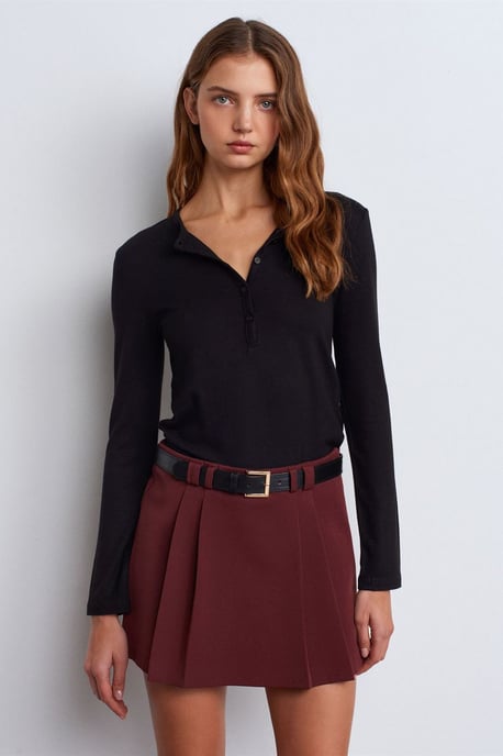 Slim Fit V-Ausschnitt Knöpfen Bluse - Image 1