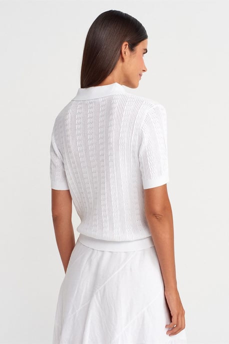 Strukturierte Spitzenstrick-Polo-Bluse - Image 2