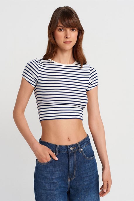 Gestreifte Crop-Top-Bluse - Image 1