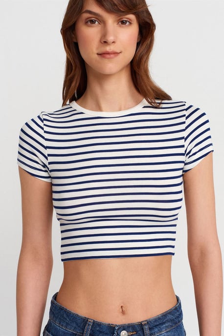 Gestreifte Crop-Top-Bluse - Image 3