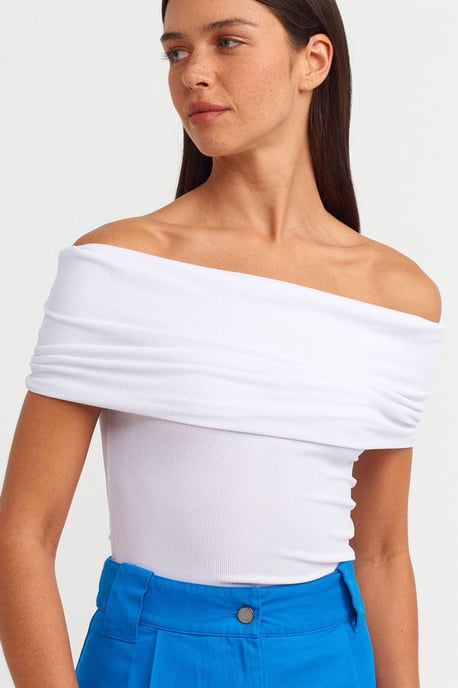 Schulterfreie, gerippte Slim-Fit-Bluse - Image 1