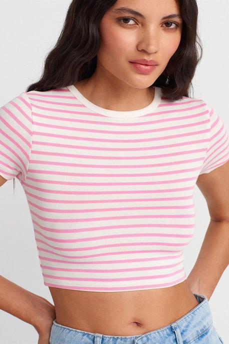 Dilvin Gestreifte Crop-Top-Bluse - Mehrfarbig - Image 2