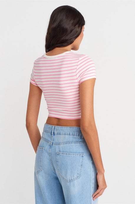 Dilvin Gestreifte Crop-Top-Bluse - Mehrfarbig - Image 3