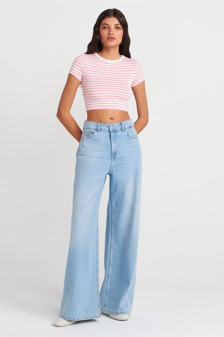 Dilvin Gestreifte Crop-Top-Bluse - Mehrfarbig - Image 4