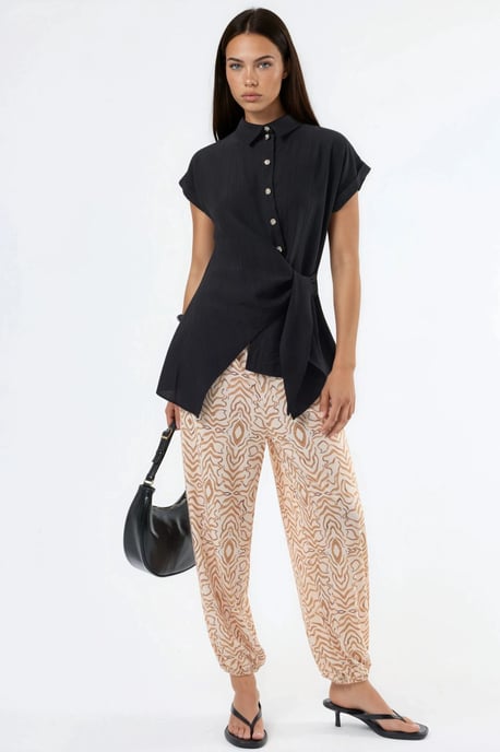 Strukturierte Gewebe-Bluse mit Bindegürtel - Image 4