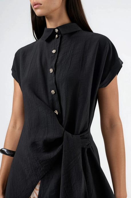 Strukturierte Gewebe-Bluse mit Bindegürtel - Image 5