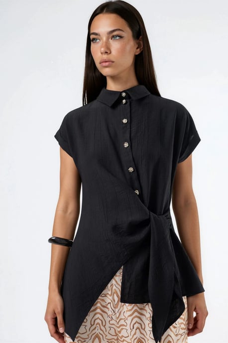 Strukturierte Gewebe-Bluse mit Bindegürtel - Image 6