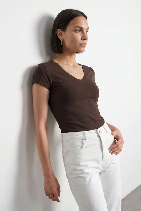 Slim Fit V-Ausschnitt Jerseybluse - Image 3