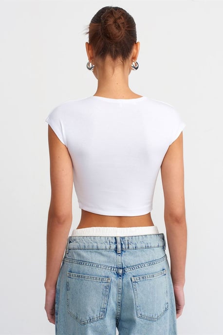 Schmal geschnittene Cropped-Jersey-Bluse - Image 2