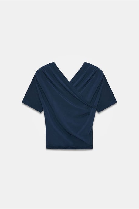 Schlanke Passform V-Ausschnitt Jersey Bluse - Image 5