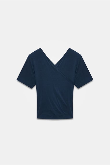 Schlanke Passform V-Ausschnitt Jersey Bluse - Image 6