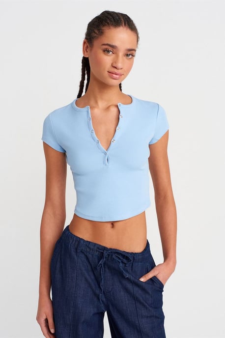 Damen Slim-Fit Rippstrick Cropped Bluse - Image 1
