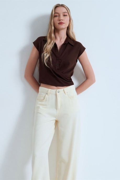 Dilvin Crop-Tencel-Poplin-Bluse - Braun - Image 4