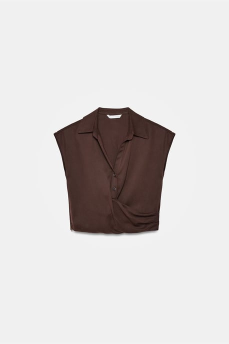 Dilvin Crop-Tencel-Poplin-Bluse - Braun - Image 5