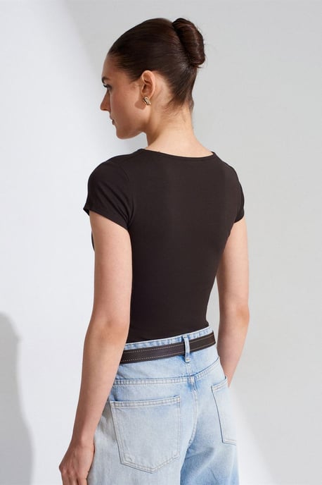 Schmale Passform V-Ausschnitt Strickbluse - Image 2