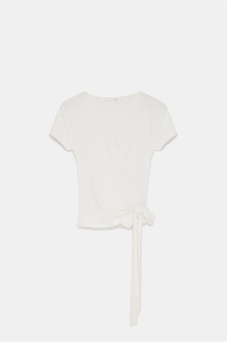 Crop-Wrap-Bluse mit Bindungsdetail - Image 5