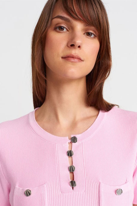 Rippstrickbluse mit Knopfdetails - Image 3