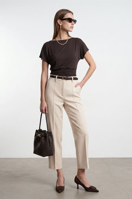 Damen Modal-Mix Cut-out Rundhalsausschnitt Bluse - Image 4