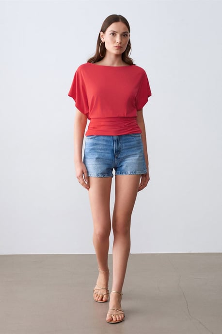 Damen Modal-Mix Cut-out Rundhalsausschnitt Bluse - Image 1