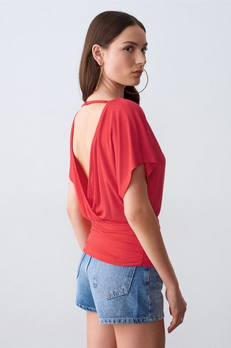 Damen Modal-Mix Cut-out Rundhalsausschnitt Bluse - Image 2