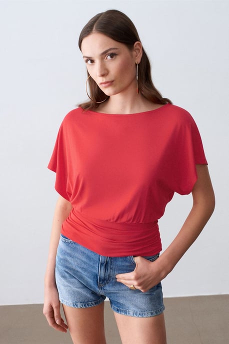 Damen Modal-Mix Cut-out Rundhalsausschnitt Bluse - Image 3