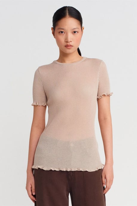 Slim Fit Rippbluse mit Volant - Image 1