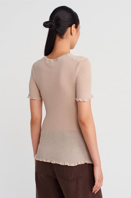 Slim Fit Rippbluse mit Volant - Image 2