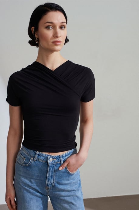 Slim Fit V-Ausschnitt Jerseybluse - Image 3