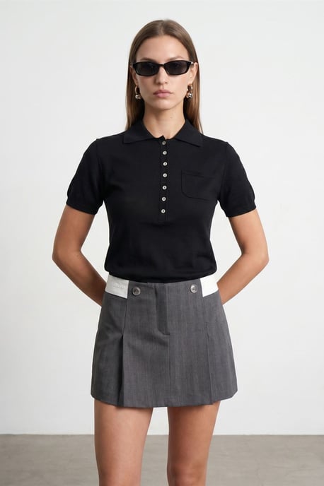 Slim Fit Polo-Kragen Strickbluse - Image 1