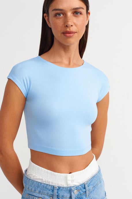 Schmal geschnittene Crop-Jersey-Bluse - Image 1