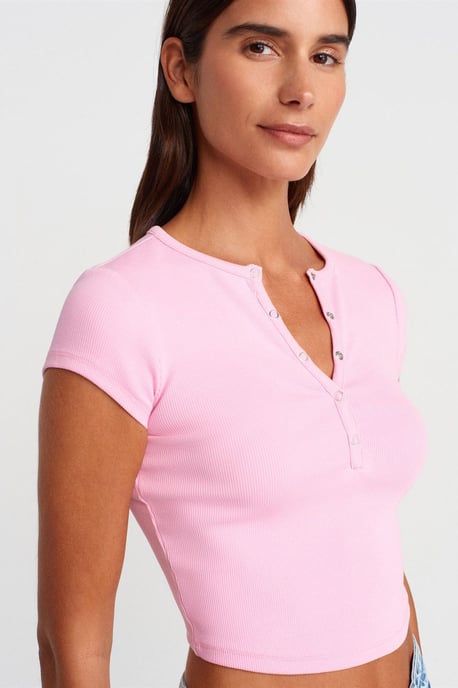 Damen Slim-Fit Rippstrick Crop Bluse - Image 1