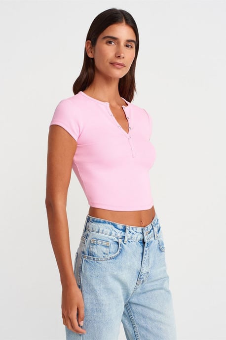 Damen Slim-Fit Rippstrick Crop Bluse - Image 3