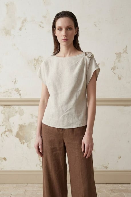 Baumwoll-Popeline Bluse mit Bootsausschnitt und Schleife - Image 2