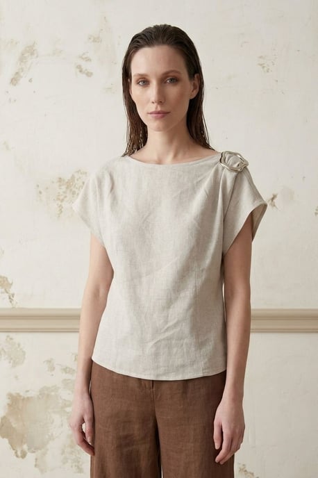 Baumwoll-Popeline Bluse mit Bootsausschnitt und Schleife - Image 3