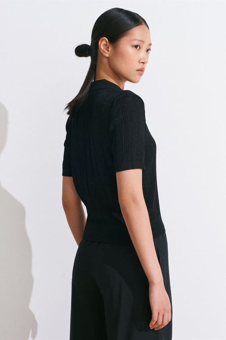 Strukturierte Spitzenstrick-Polo-Bluse - Image 2