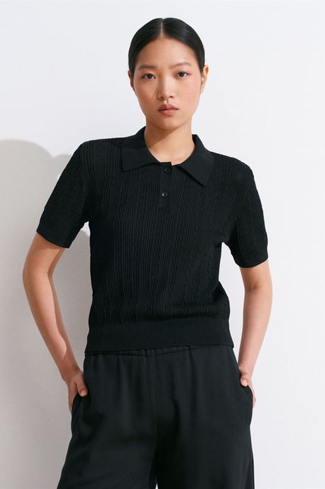 Strukturierte Spitzenstrick-Polo-Bluse - Image 5